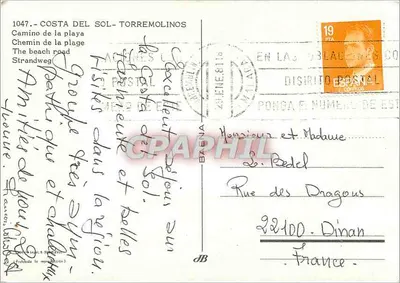 Costa do Sol - Torremolinos — Caminho da praia — editor Agências Postais — Verso
