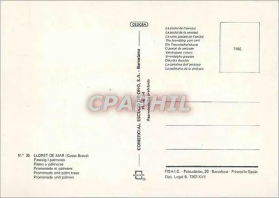 Lloret de Mar — Promenade e palmeiras — Comercial Escudo de Oro, S.A. — Verso