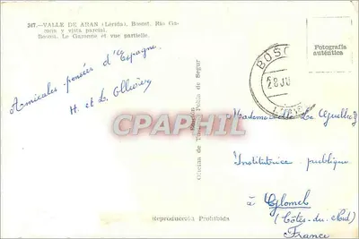 Wąwoz Aran (Lérida) — częściowy widok Bosost, Rio Garonne — Fotograf Segur — Rewers