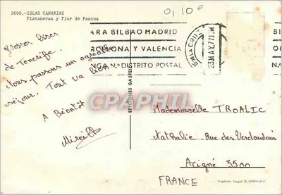 Criança em um jardim de bananeiras e poinsettias — Éditions Gasteiz, n° 2600 — Verso