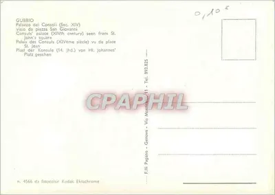 Gubbio — Palácio dos Conselheiros (século XIV) visto da praça São João — F.lli Pagano - Gênova — Verso