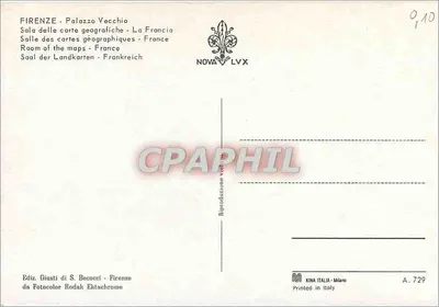 Palazzo Vecchio - Sala das cartas geográficas - França — Edição Giusti di S. Becocci, Florença — Verso