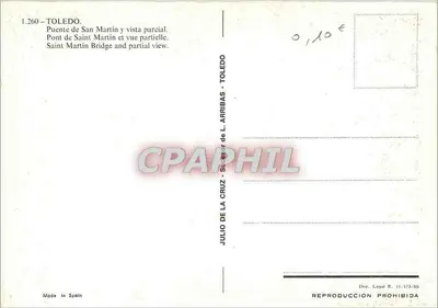 Toledo — Most św. Martyna i częściowy widok — Julio de la Cruz — Rewers