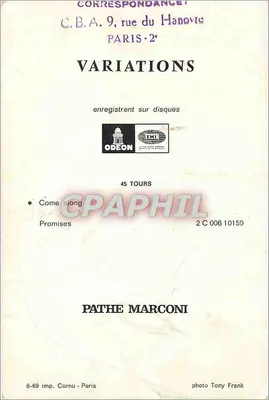 Grupa muzyki — Wariacje — wydawca Pathe Marconi, numer seryjny 2 C 006 10159 — Rewers
