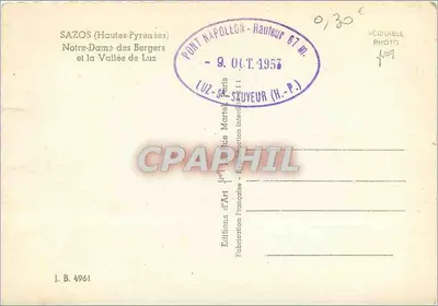 Sazos (Hautes-Pyrénées) — Nossa Senhora dos Pastores e a Vale de Luz — Éditions d'Art — Verso