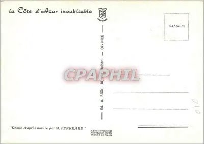 Wiejska ulica rue de la Paix — rysunek z natury autorstwa M. Perrearda — Wyd. A. Rion, 18, rue Raiberti, Nice — Rewers