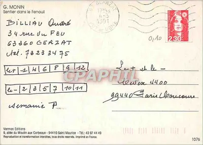 Ścieżka przez Fenouil — G. Monin — Vermon Éditions nr 1076 — Rewers