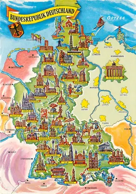 Bundesrepublik Deutschland — carta postal ilustrada com monumentos — editor Kenner, n° 916/61