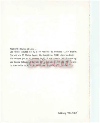 Angers — Castelo — Editions VALOIRE, n° 14 — Verso
