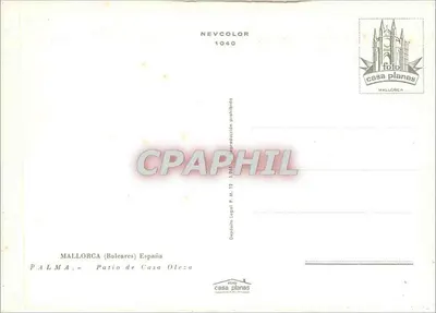 Pátio da Casa Oleza — Palma de Maiorca — editor Casa Planas, n° 1040 — Verso