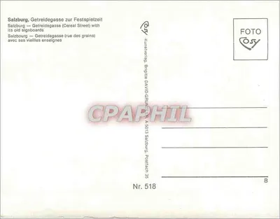 Café Mozart — Salzburgo, Getreidegasse — editor Cosy, n° 518 — Verso