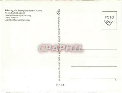 Salzburg, oświetlona miasto — Altstadt und Salzach — wydawca Cosy, nr 41 — Rewers