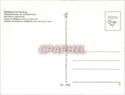 Hellbrunn bei Salzburg — Jardins com fontes — Cosy Kunstverlag, Brigitte David, A-5013 Salzburg, Nr. 400 — Verso