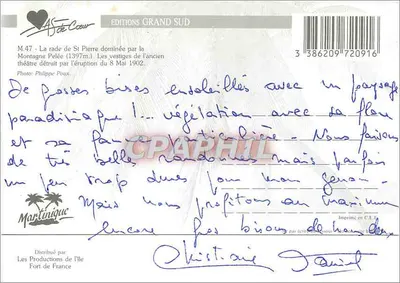 Saint-Pierre — widok z portu i zniszczonego teatru — Wydawnictwo Grand Sud, nr M.47 — Rewers