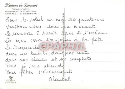 Castelo de Bricourt — Cancale — Imprimerie Relais & Châteaux — Verso