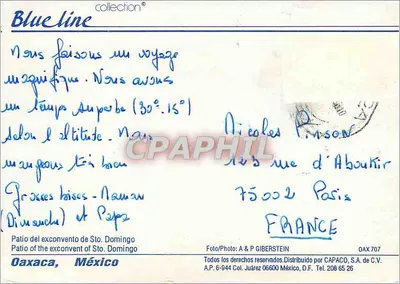 Pátio do exconvento de Santo Domingo — Oaxaca, México — coleção® Blue line, n° OAX 707 — Verso