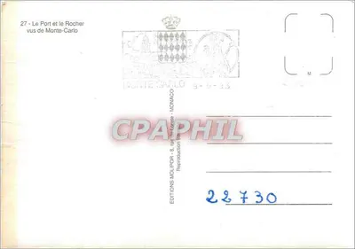 Monte-Carlo — El Puerto y la Roque vistos desde Monte-Carlo — Éditions Mollipor — Reverso