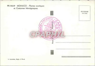 Jardim de cactos — Mônaco — A. Leconte, Impresso em Paris — Verso