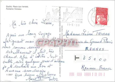 Uzès — widok zamek, fontanna i plac — wydawca Florian-CAN — Rewers