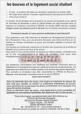 Stypendia i zakwaterowanie uniwersytetowe — CROUS Rennes Bretagne — 2008 — Rewers