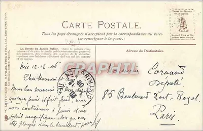 Nice — Grotta del Jardin Public — wydawca Bilette, nr 51504 — Rewers