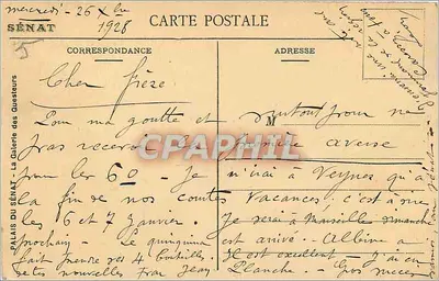 Palácio do Senado — Galeria dos Questores — vista interna com bustos — Carta postal — Verso