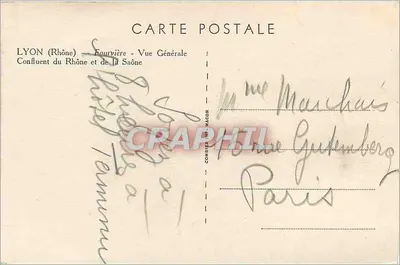Lyon (Rhône) — Fourvière — Ogólny widok — Zbieżność Rzeka Rhône i Saône — Wydawca Combier & Macon — Rewers