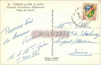 Étables-sur-Mer — Chapelle Notre-Dame d'Espérance, Plage du Moulin — Éditions Gaby — Verso