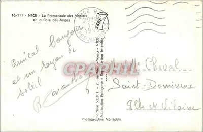 Nice - A Promenade dos Ingleses e a Baía dos Anjos — Éditions S.E.P.T. - 2, rue Alexis-Mossa - Nice — Verso