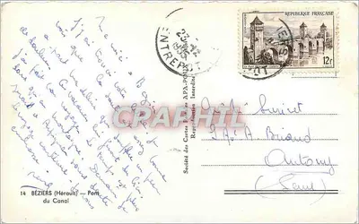 Béziers (Hérault) — Ponte do Canal — Sociedade das Cartas Postais APA — Verso