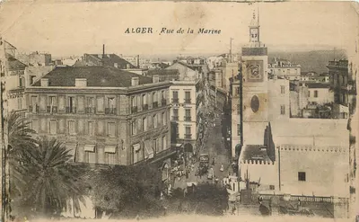 Alger — Rue de la Marine — vista com a torre da hora — editor Jourdan