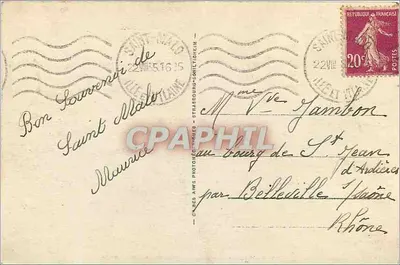 St-Malo — Vista geral tirada da Corniche d'Aleth — Bilhete postal antigo n°1, editada por C. A. H. S. M. (St-Malo) — Verso