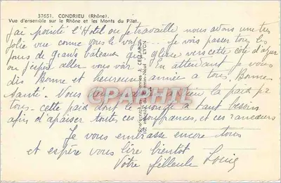 Condrieu (Rhone) — Vista geral do Rio Rhône e dos Montes do Pilat — Editor C. Lycan — Verso