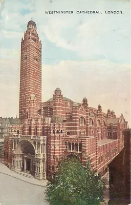 Catedral de Westminster, Londres — vista da torre e do edifício — Valesque Postcard & Sons, Ltd.