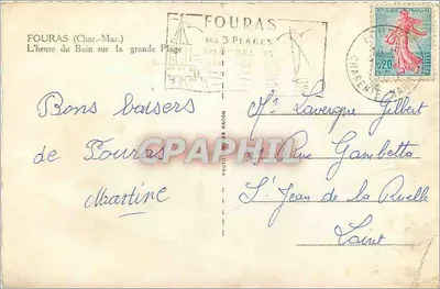 Fouras (Charente-Maritime) — A hora do banho na grande praia — Foto J. Magon — Verso