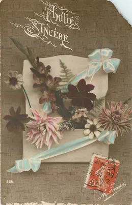Amizade Sincera — Carta postal decorativa com buquê de flores — Editor desconhecido, n° 306