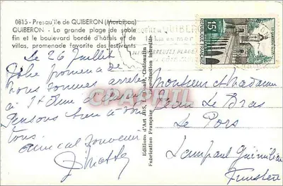 Quiberon - Presqu'île de Quiberon (Morbihan) — Duża plaża piaskowa i bulwary z hotelem i wille, ulubiona promenada wczasowiczów — Éditions d'Art JDS, Châteaulin — Rewers