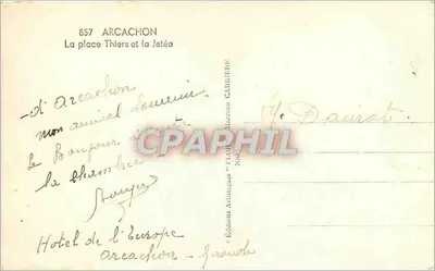 Arcachon — A praça Thiers e a Jetée — Edições Artísticas Florimare Carnière — Verso
