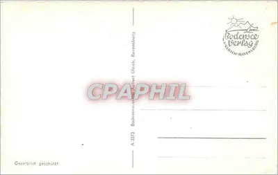 Lago de Constança — Carta postal bilingue com vista da cidade e do lago — Bodensee Verlag, Ravensburg — Verso