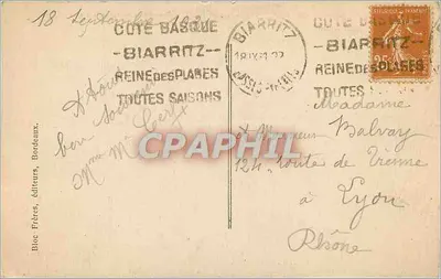 Biarritz (Côte basque) — Tempestade no rochedo da Virgem — Bloc Frères, editores, n°106 — Verso