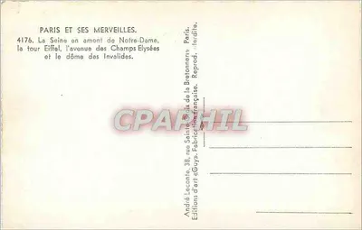 Paryż i jego cuda — 4176. Sekwana przed Katedrą Notre-Dame, wieża Eiffla, aleja Champs-Élysées i dach Invalidów — Éditions de la Bretonnais — Rewers
