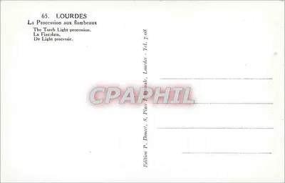 Lourdes — Processie met fakkels — Ed. P. Doucet, 8, Place Tournelle, Lourdes — Achterkant