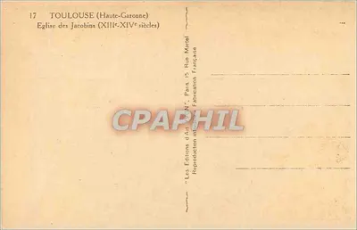 Toulouse — Igreja dos Jacobinos (séculos XIII-XIV) — Les Éditions d'Art N° 17 — Verso