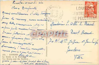 Lourdes — A Gruta e a Basílica — Reprodução francesa — Verso
