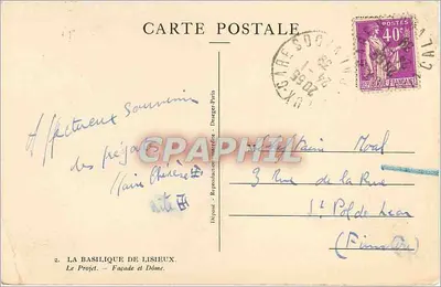 Bazylika w Lisieux — Front i Dach — Reprodukcja litograficzna — Depozyt w Paryżu — Rewers