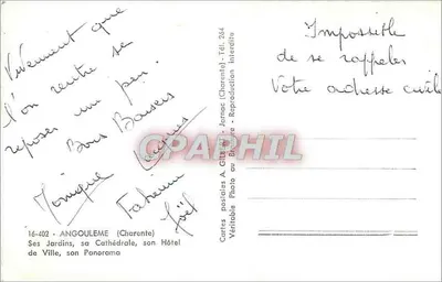 Angoulême — Charente — Panorama da cidade e seus monumentos — Cartas postais A. GILLET — Verso