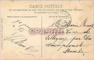 Stara pocztówka Sceny z życia normandzkiego - Toile de la mariée — Rewers