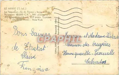 Nowoczesna pocztówka Havrza S Inf Statek Ile de France — Rewers