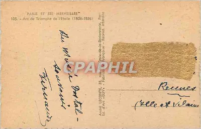 Arc de Triomphe — Paryż — Wydawca André Leconte-Guy, n°105 — Rewers