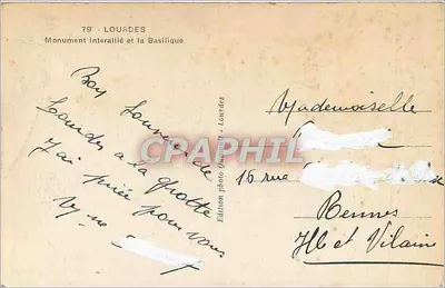 Lourdes — Interallie monument en de Basiliek — Foto-uitgave Ouvrard - Lourdes — Achterkant